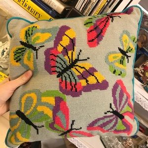Vintage Bedding - Butterfly Bright Handmade Needlepoint Pillow Vintage Bedding - Butterfly Bright Handmade Needlepoint Pillow